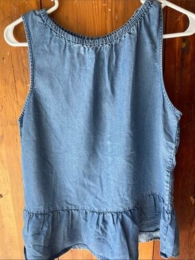 GAP Blue Denim Ruffle Hem Sleeveless Top